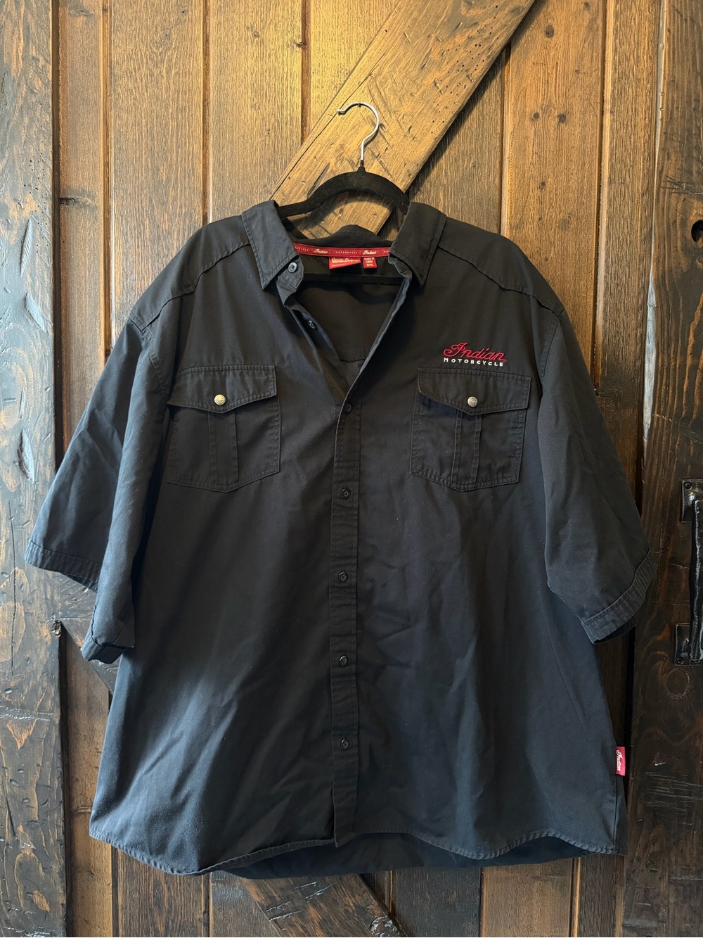 Indian Motorcycle Black Button Up Shirt 3XL Short Sleeve Embroidered Logo USA